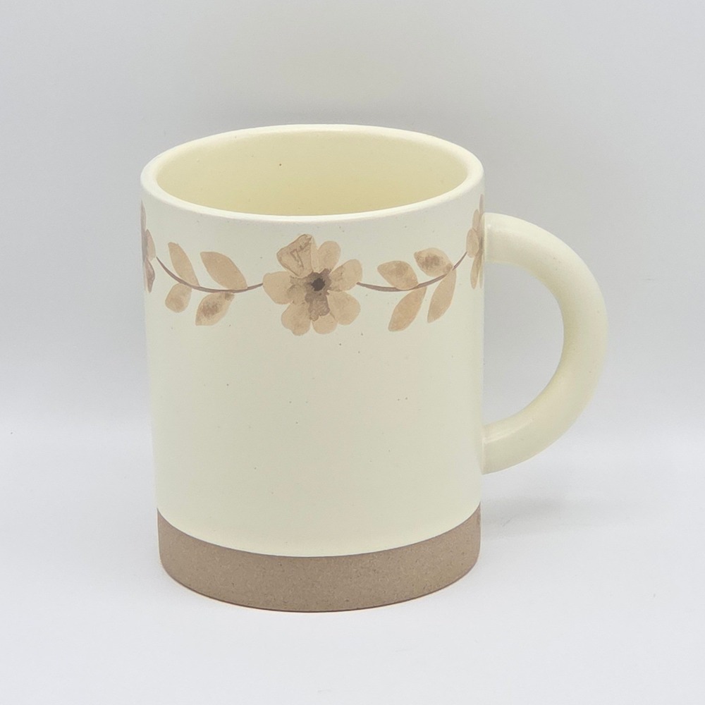Sarah Ceramic Coffee Mug 16oz Cream Tan Boho Floral by Tabletops Unlimited